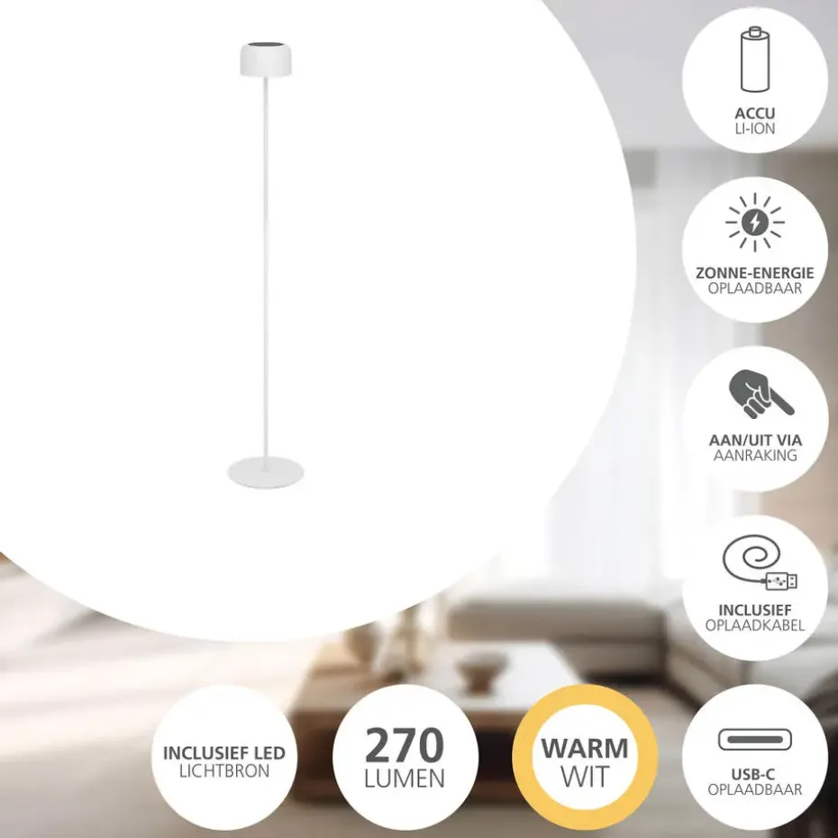 EGLO Roccanova-L Vloerlamp - Solar - 120 cm - Wit - Oplaadbaar