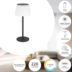 EGLO Scordiano Tafellamp - Solar - 38 cm - Zwart