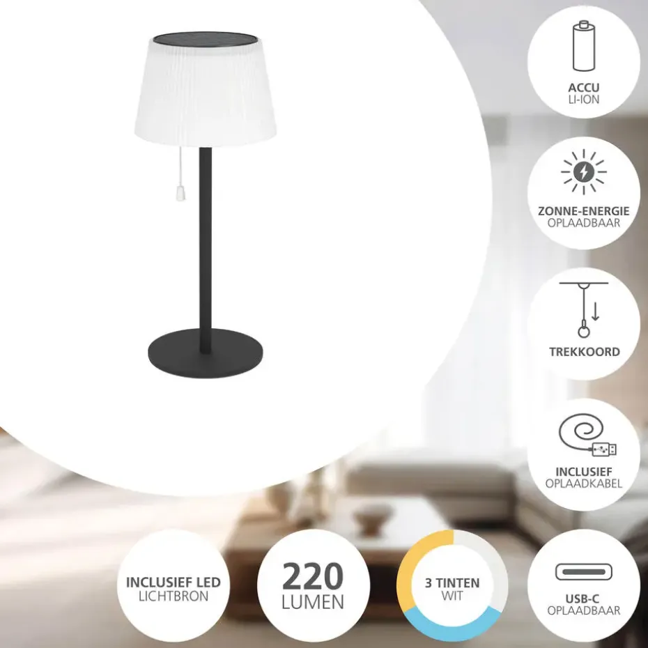 EGLO Scordiano Tafellamp - Solar - 38 cm - Zwart