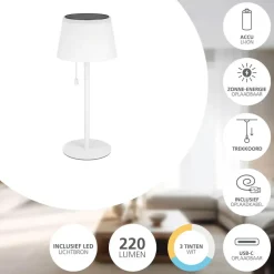 EGLO Scordiano Tafellamp - Solar - 38 cm - Wit - Oplaadbaar