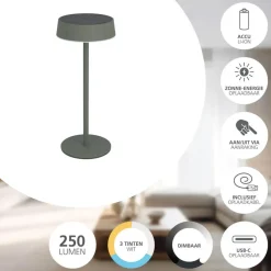 EGLO Simeri Tafellamp Buiten - Solar - 31 cm - Groen - Oplaadbaar