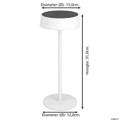 EGLO Simeri Tafellamp Buiten - Solar - 31 cm - Wit - Oplaadbaar