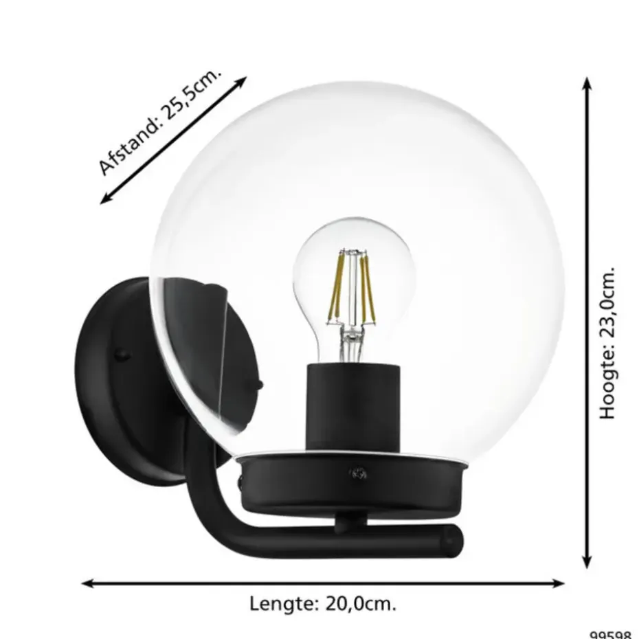 EGLO Taverna Wandlamp - E27 - 20 cm - Zwart