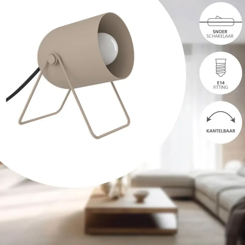 EGLO Tilston Tafellamp - E14 - 14.5 cm - Zandkleur - Kantelbaar