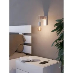 EGLO Townshend Wandlamp - E27 - 21,5 cm - Wit/Bruin