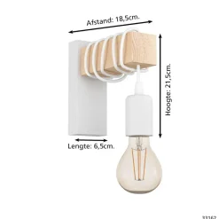 EGLO Townshend Wandlamp - E27 - 21,5 cm - Wit/Bruin