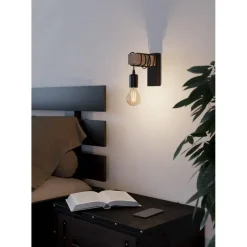 EGLO Townshend Wandlamp - E27 - 21,5 cm - Zwart/Bruin