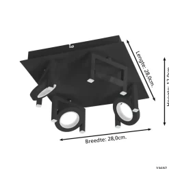 EGLO Trastanello Opbouwspot - LED - 4 lichts - Zwart