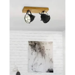EGLOGatebeck-wand/plafondlamp-2-lichts-E14-hout/zwart