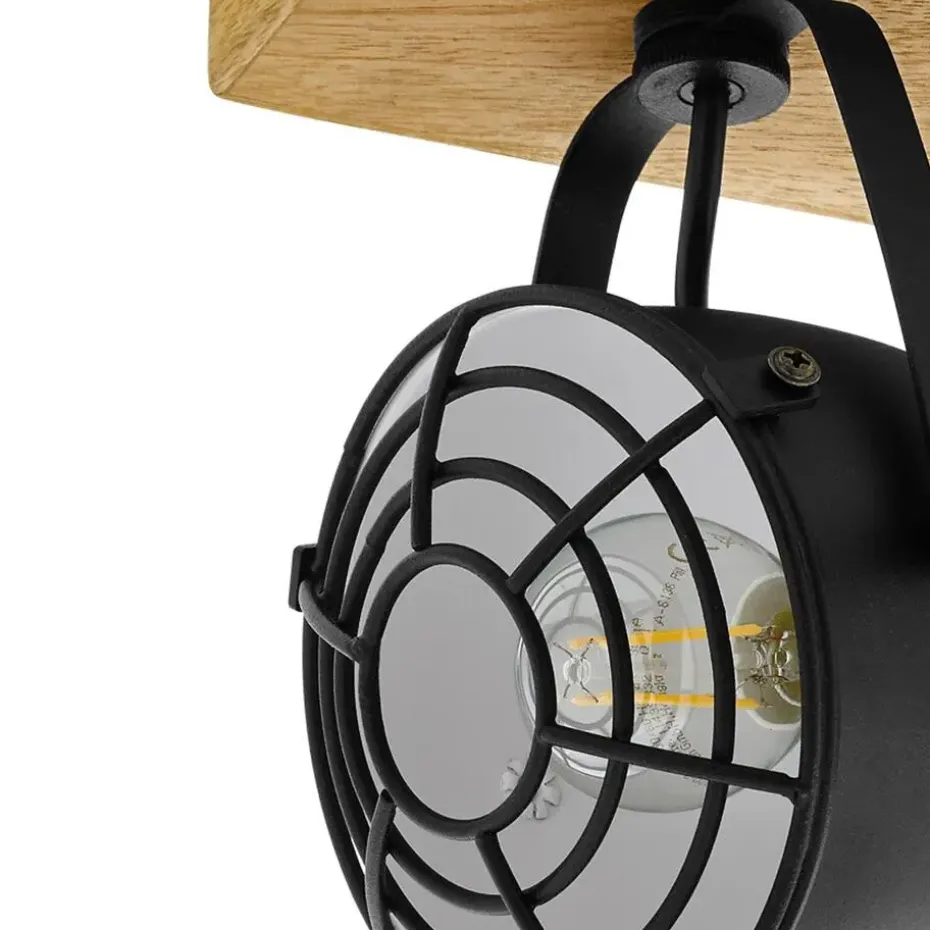 EGLOGatebeck-wand/plafondlamp-2-lichts-E14-hout/zwart