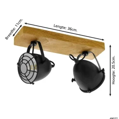 EGLOGatebeck-wand/plafondlamp-2-lichts-E14-hout/zwart