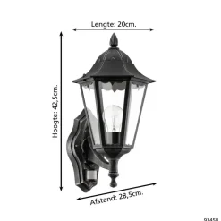 EGLONavedoWandlampBuiten-E27-42,5cm-Sensor-Zwart