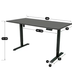 Elektrisch verstelbaar bureau - 180x80 cm - Single motor - Zwart / Antraciet