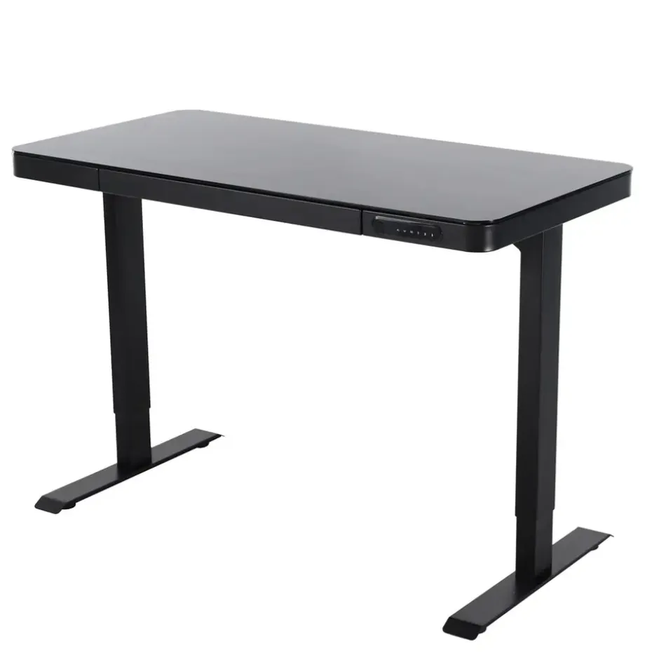 Elektrisch verstelbaar bureau / thuiswerkplek - 120x60 cm - Glas zwar