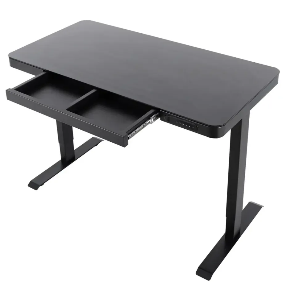 Elektrisch verstelbaar bureau / thuiswerkplek - 120x60 cm - Glas zwar