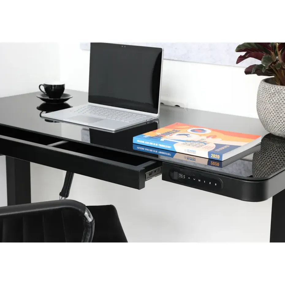 Elektrisch verstelbaar bureau / thuiswerkplek - 120x60 cm - Glas zwar