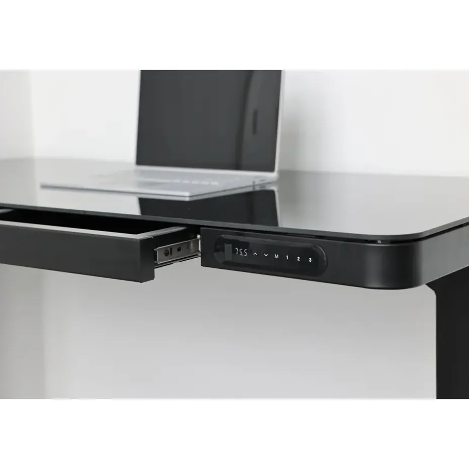 Elektrisch verstelbaar bureau / thuiswerkplek - 120x60 cm - Glas zwar