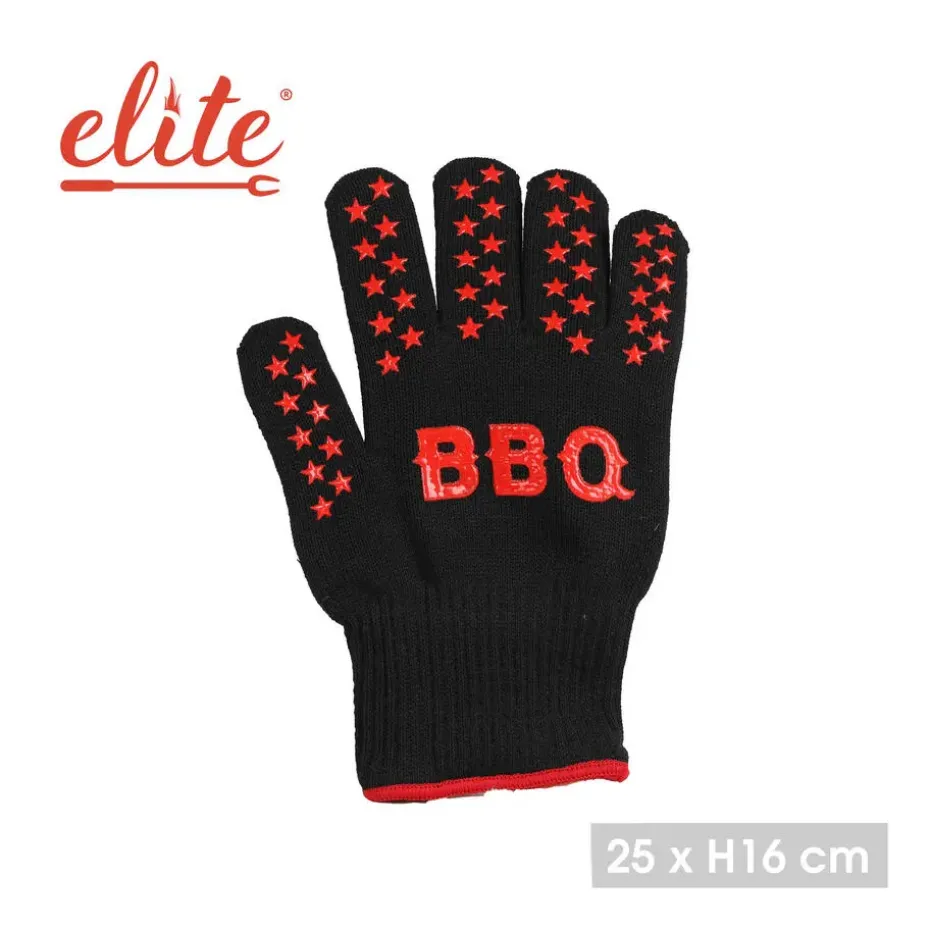 Elite BBQ handschoenen - hittebestendig 250 graden - zwart/rood