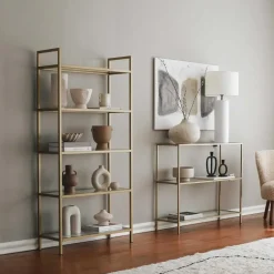 Emob Locelso Boekenplank - Gehard Glas - Metalen Frame - Goud