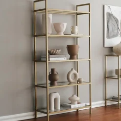 Emob Locelso Boekenplank - Gehard Glas - Metalen Frame - Goud