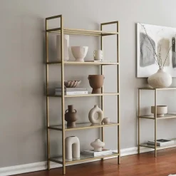 Emob Locelso Boekenplank - Gehard Glas - Metalen Frame - Goud