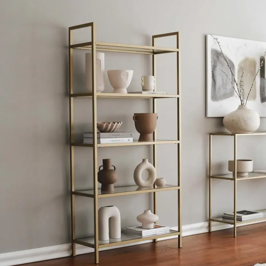 Emob Locelso Boekenplank - Gehard Glas - Metalen Frame - Goud