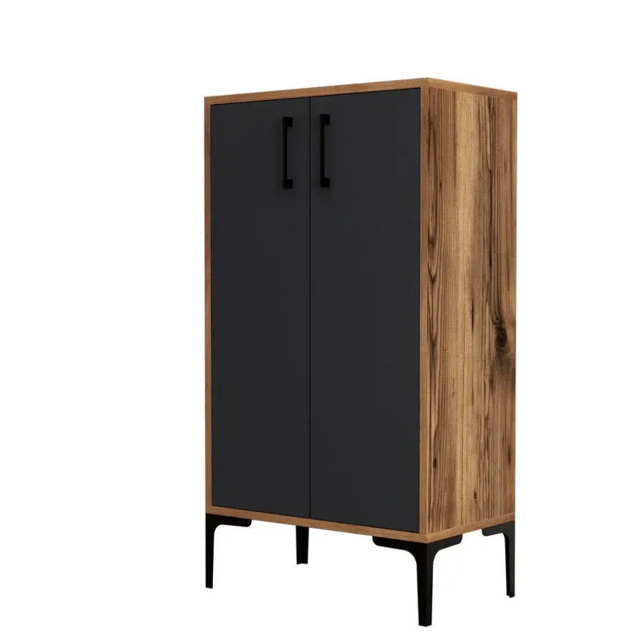 Emob Woody Modieus Schoenenkastje - 100% Melamine - Metalen Poot - Noten