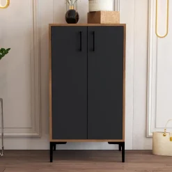 Emob Woody Modieus Schoenenkastje - 100% Melamine - Metalen Poot - Noten