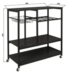 ERRO Keukentrolley op wieltjes - keukenrek - 80x40x85cm - zwart
