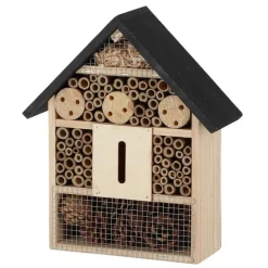 Esschert insectenhotel - hout - zwart/naturel - 24.5x9.5x29 cm