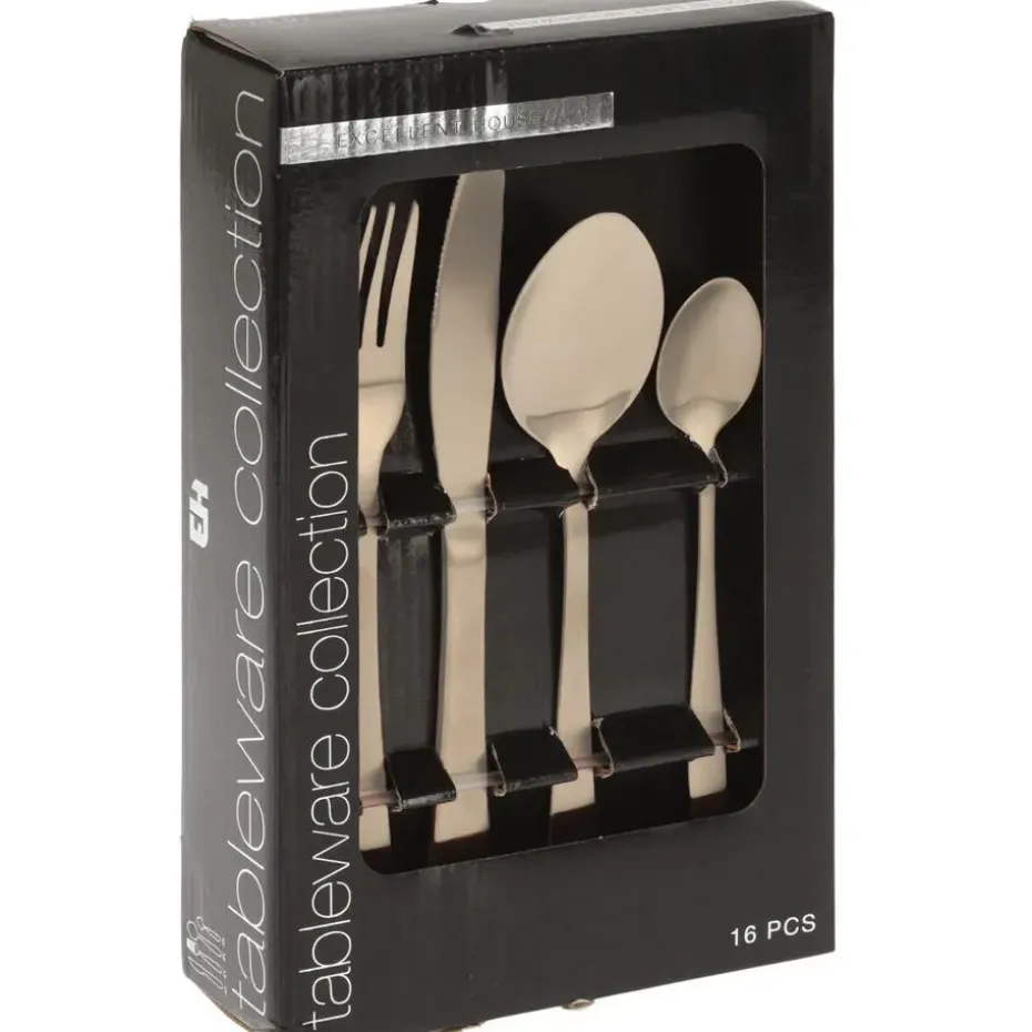 Excellent Houseware Bestekset - 16-delig - goud - RVS