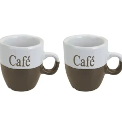Excellent Houseware koffiemokken - 2x - bruin - keramiek - 150 ml