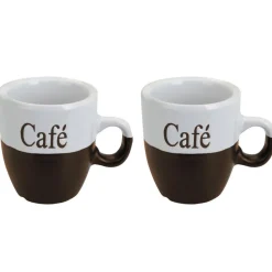 Excellent Houseware Koffiemok - 2x - bruin - keramiek - 150 ml