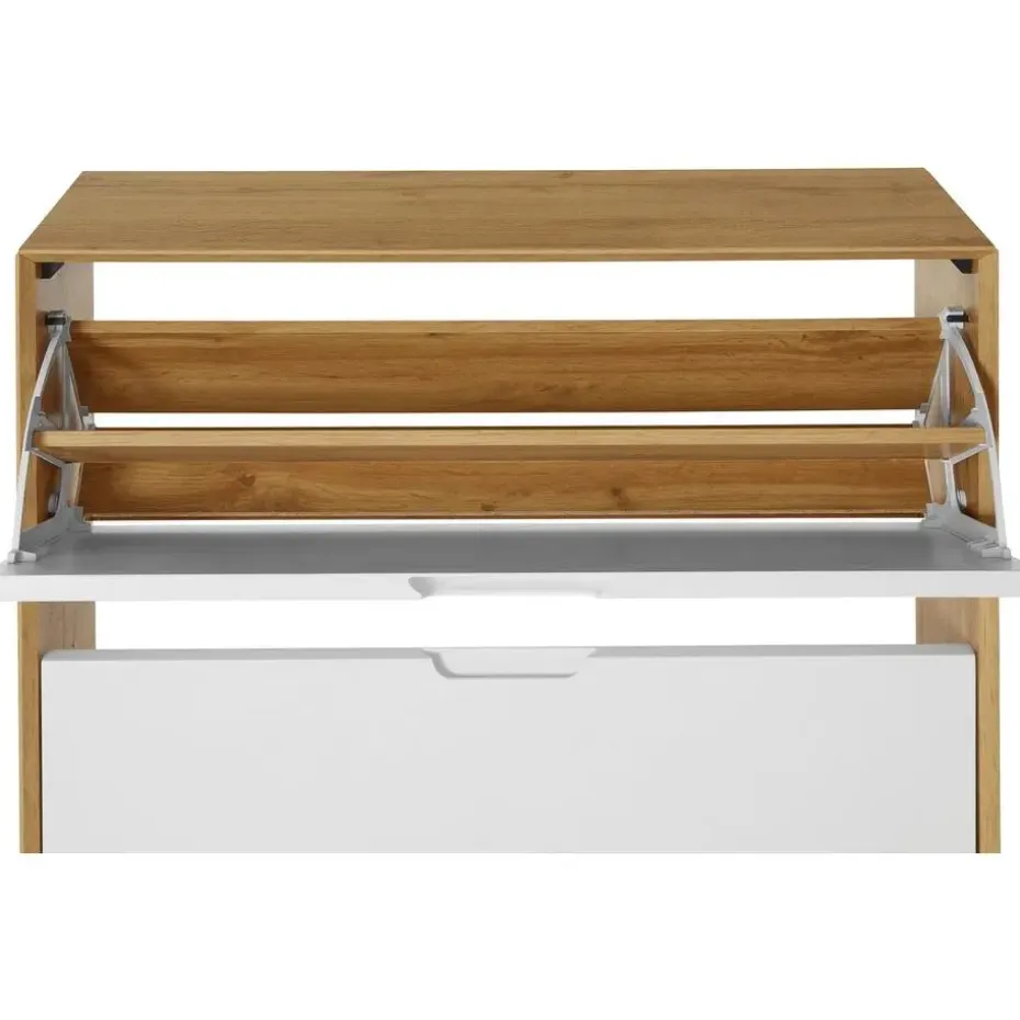 Ezra - Schoenenkast met 2 kleppen in eiken / witte spaanplaat