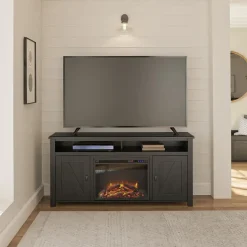 Farmington - TV-meubel elektrische open haard zwart spaanplaat