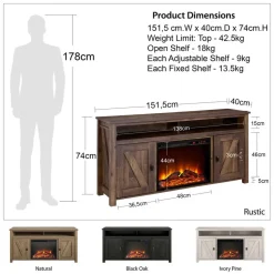 Farmington - TV-meubel elektrische open haard zwart spaanplaat