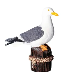 Farmwood Meeuw op 1 paal - vogel tuin beeldje - buiten - 18x8x20cm