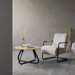 Fauteuil Stof/Metaal Zandkleur - Incl. Armleuning - Trout - Set van 2