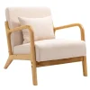 Fauteuil van massief hout en beige stof