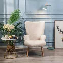 Fauteuil van massief hout en witte lussen