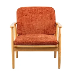 Fauteuil van massief hout en terracotta stof