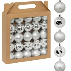 Feeric Christmas kerstballen - 25x - 6cm - zilver/wit