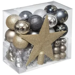 Feeric Christmas Kerstballen - 43x- piek - champagne/blauw/grijs - 3-6 cm - kuns