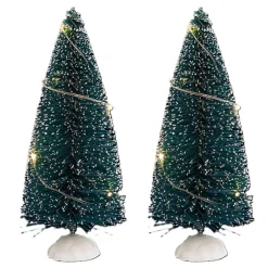 Feeric Christmas Kerstdorp mini boompjes - 2x - 15 cm - verlicht