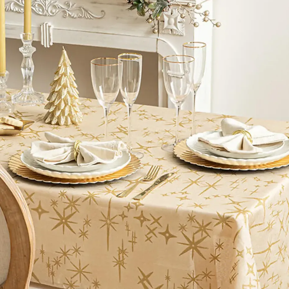 Feeric Christmas Tafelkleed - beige - sterren - 140 x 360 cm