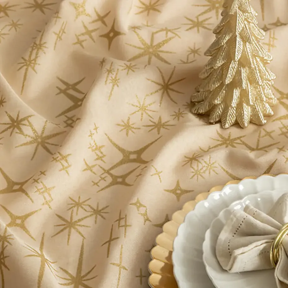 Feeric Christmas Tafelkleed - beige - sterren - 140 x 360 cm