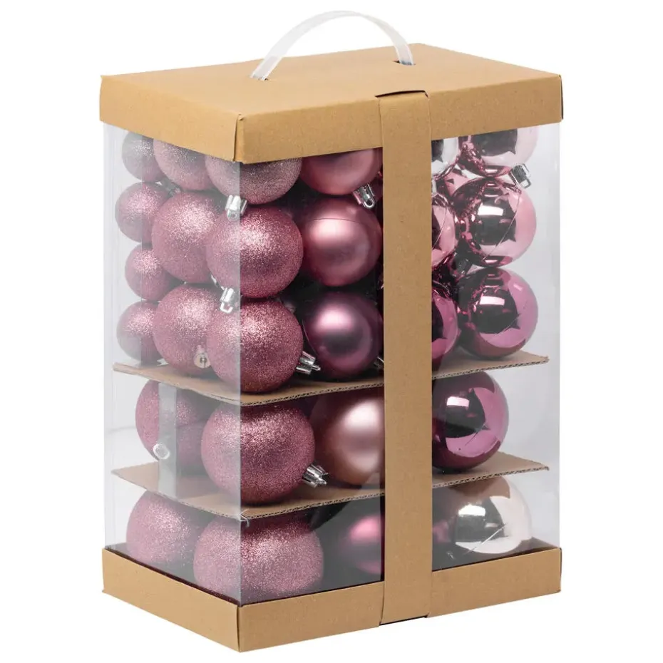 Feeric Kerstballen - 60x st - 4, 6, 7 en 8 cm - roze - kunststof