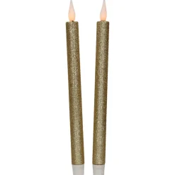 Feeric lights & Christmas LED dinerkaarsen - 2x - goud - 28x2cm