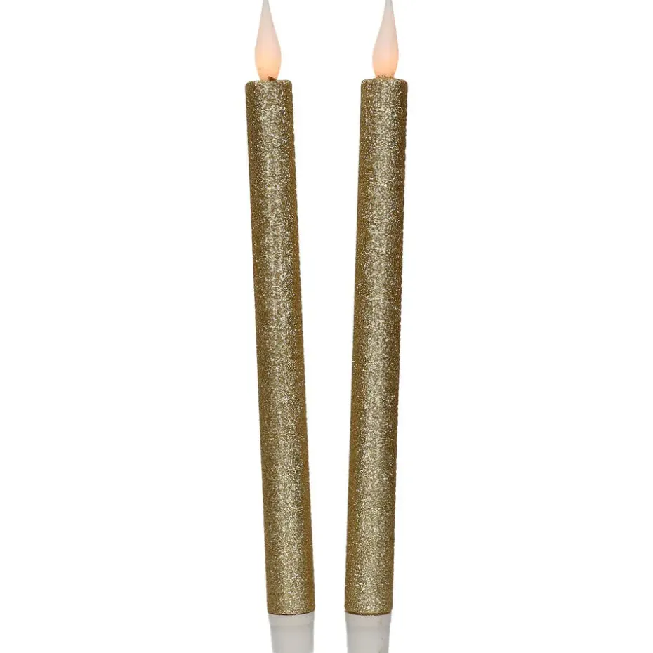 Feeric lights & Christmas LED dinerkaarsen - 2x - goud - 28x2cm