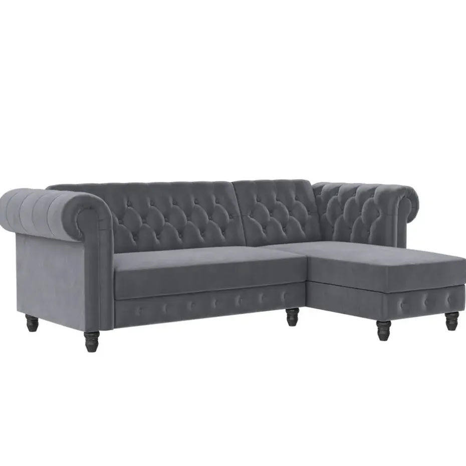 Felix - 3-zits hoekslaapbank in antraciet fluweel